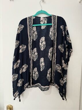 Navy Floral Open-Front Kimono